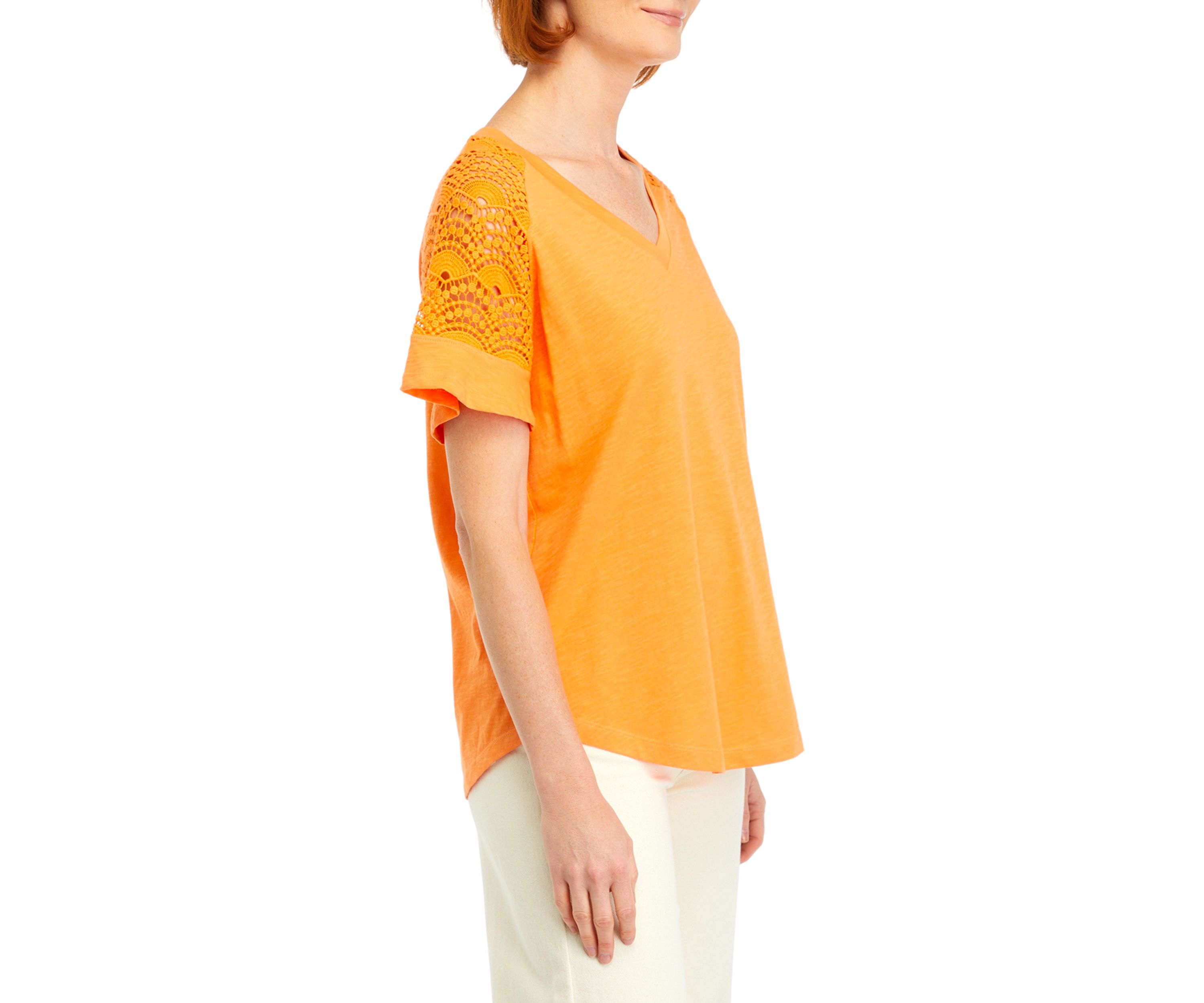 Womens Short Sleeve Lace V-Neck Top 