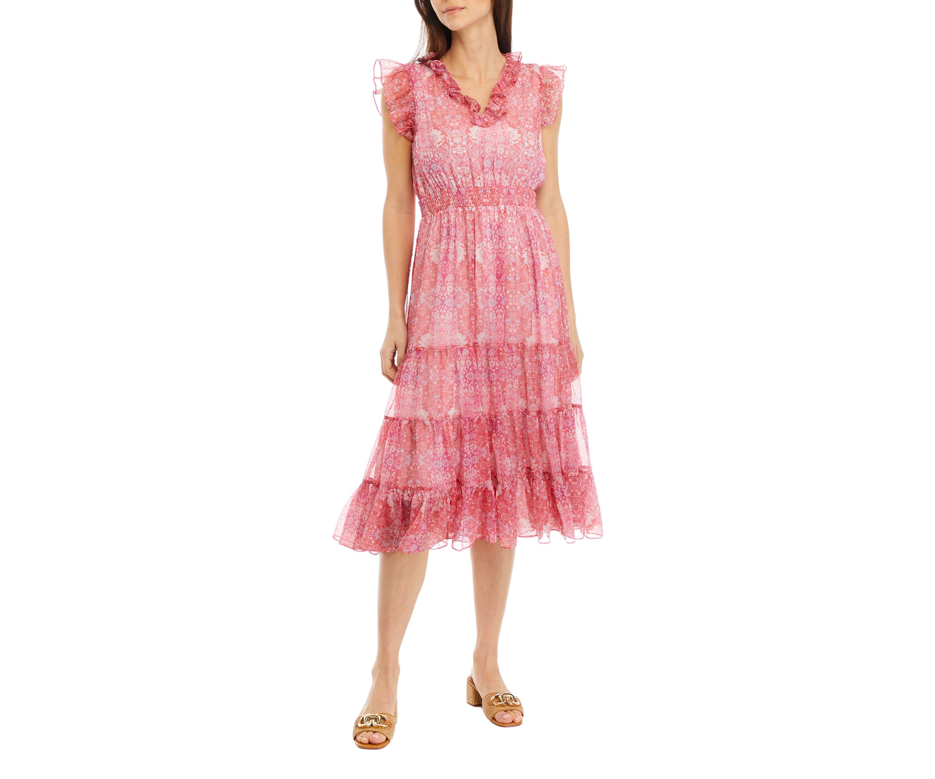Womens Ruffle Sleeve Printed Dress