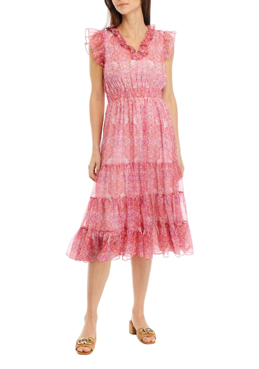Womens Ruffle Sleeve Printed Dress