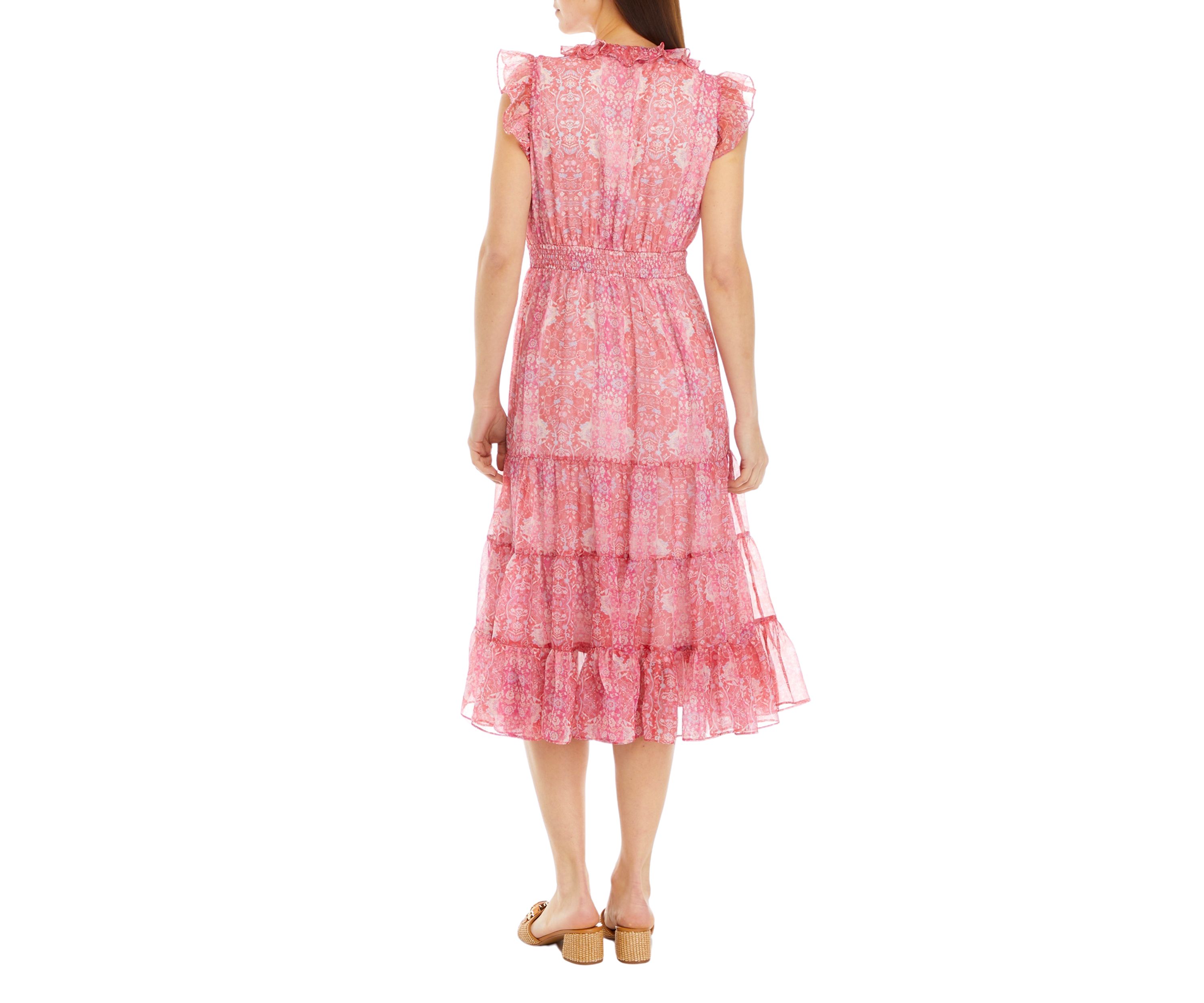 Womens Ruffle Sleeve Printed Dress