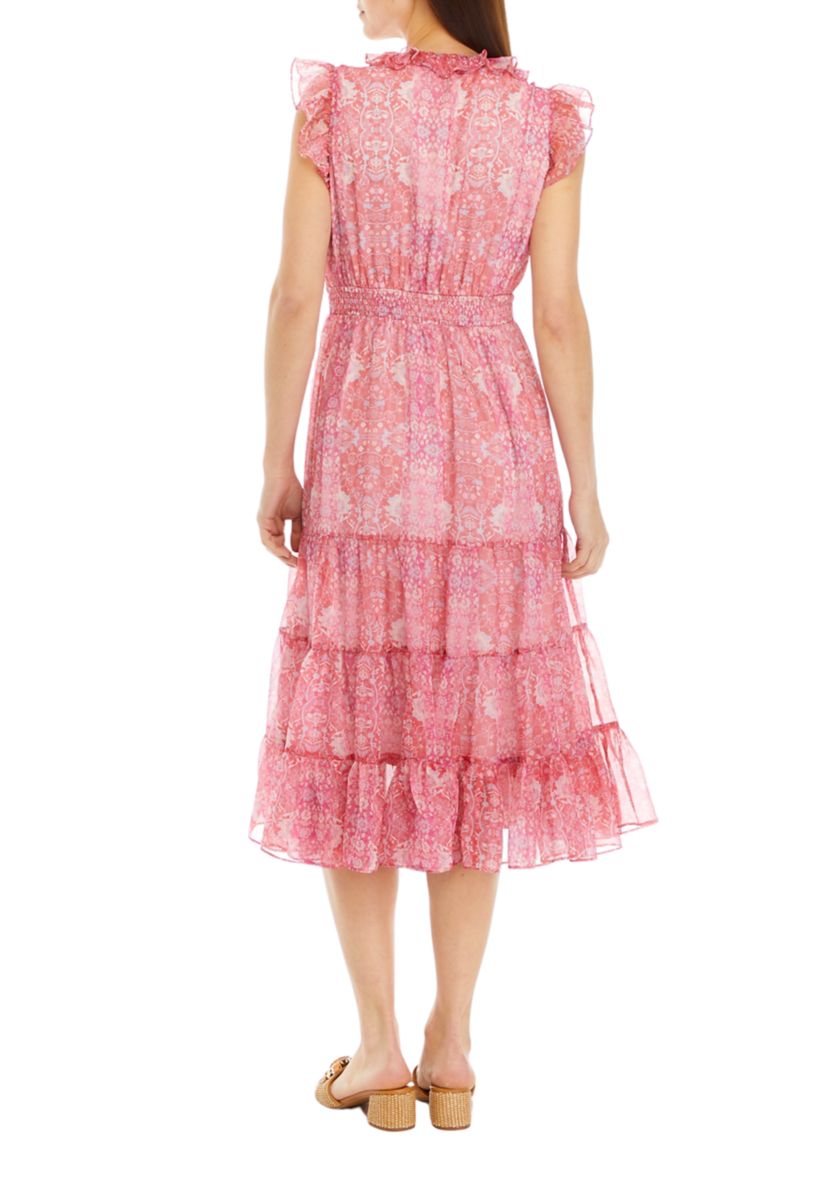 Womens Ruffle Sleeve Printed Dress