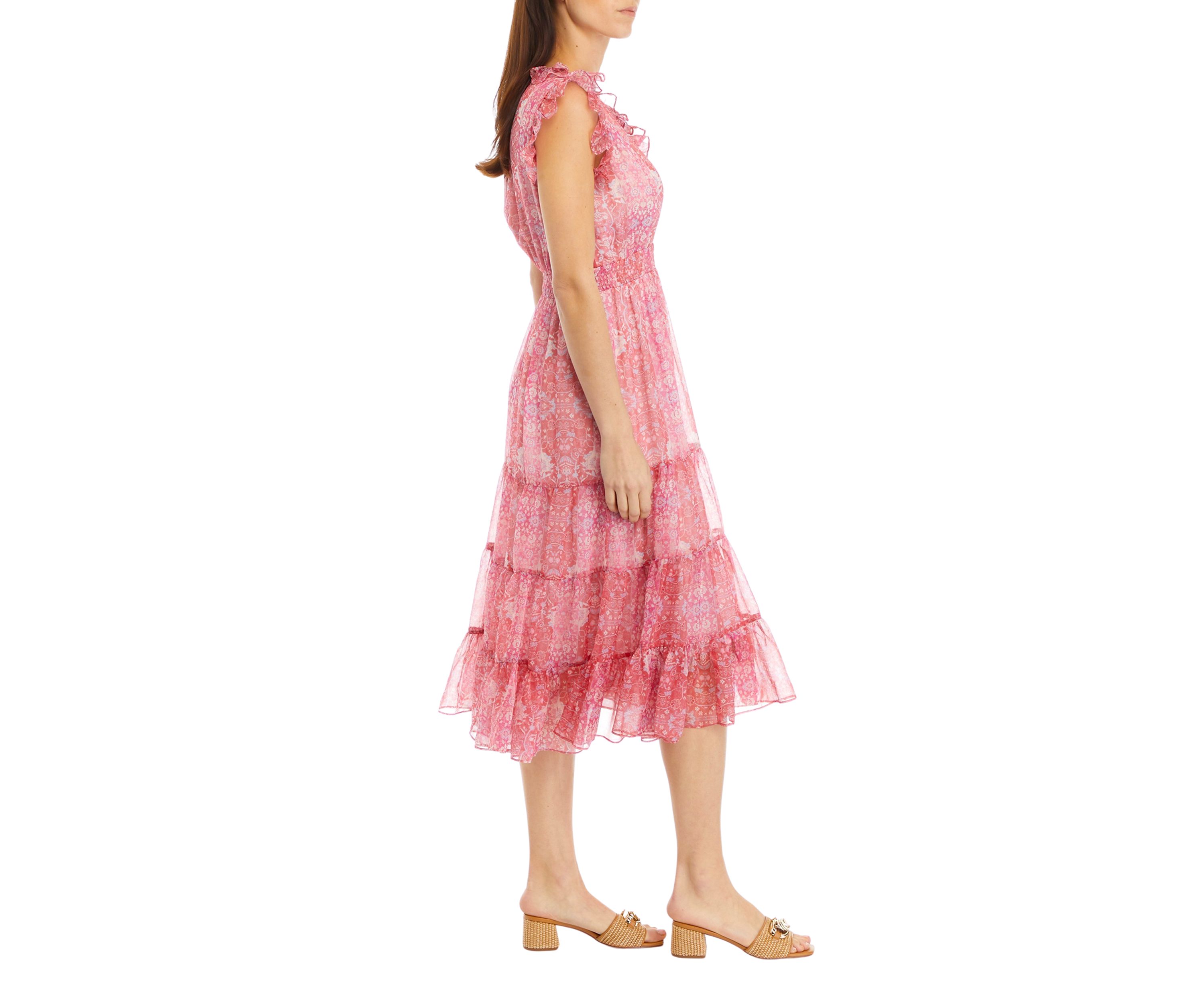 Womens Ruffle Sleeve Printed Dress