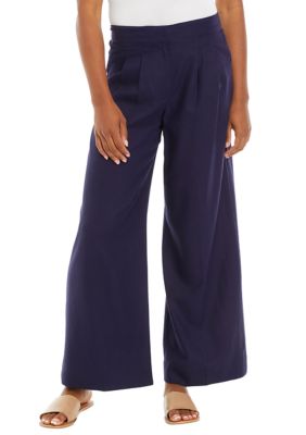 PHILOSOPHY BY REPUBLIC Women's Wide Leg Linen Pants, Navy Blue, XL