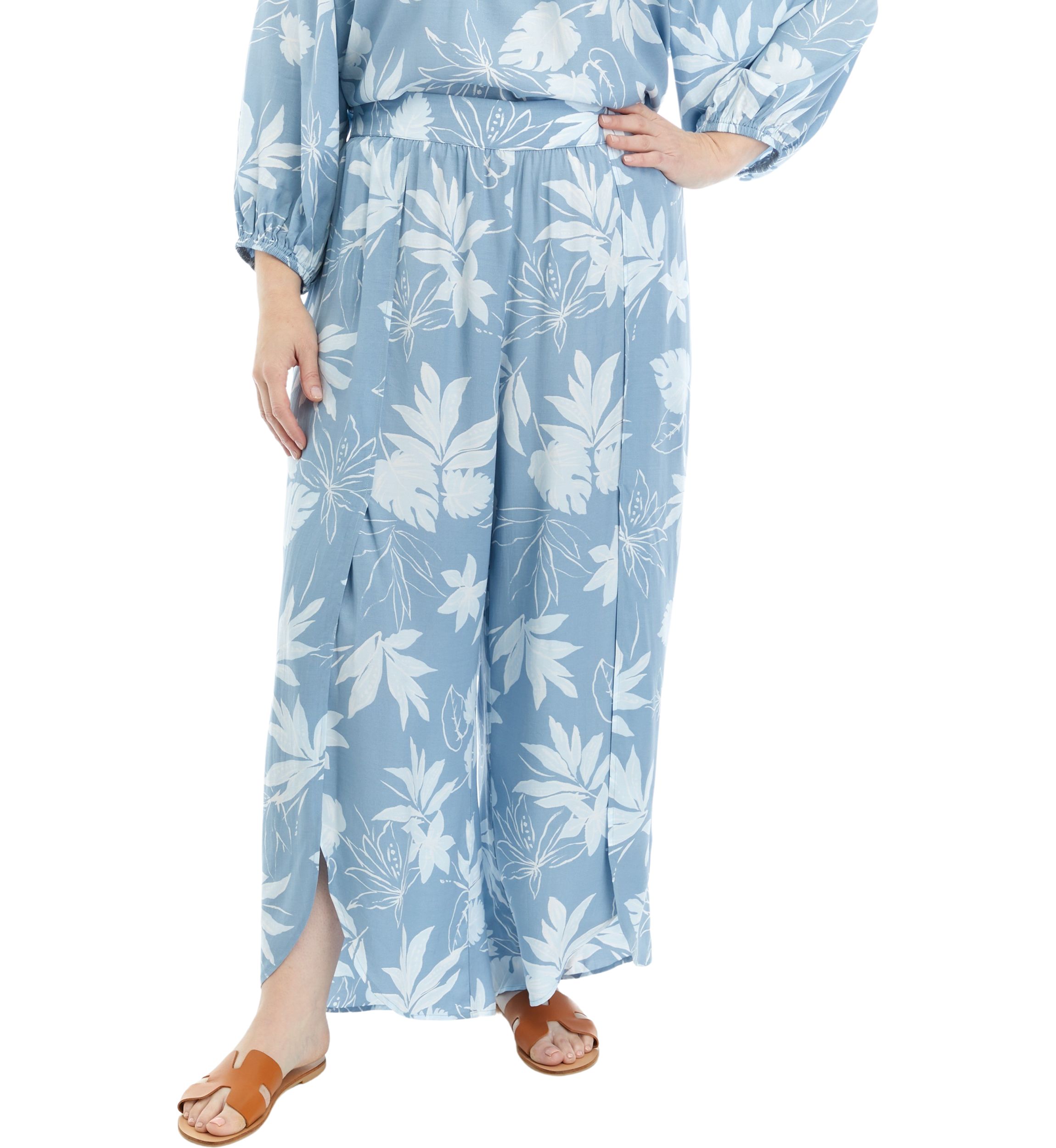 Plus Size Pull On Pants with Open Front Slit 