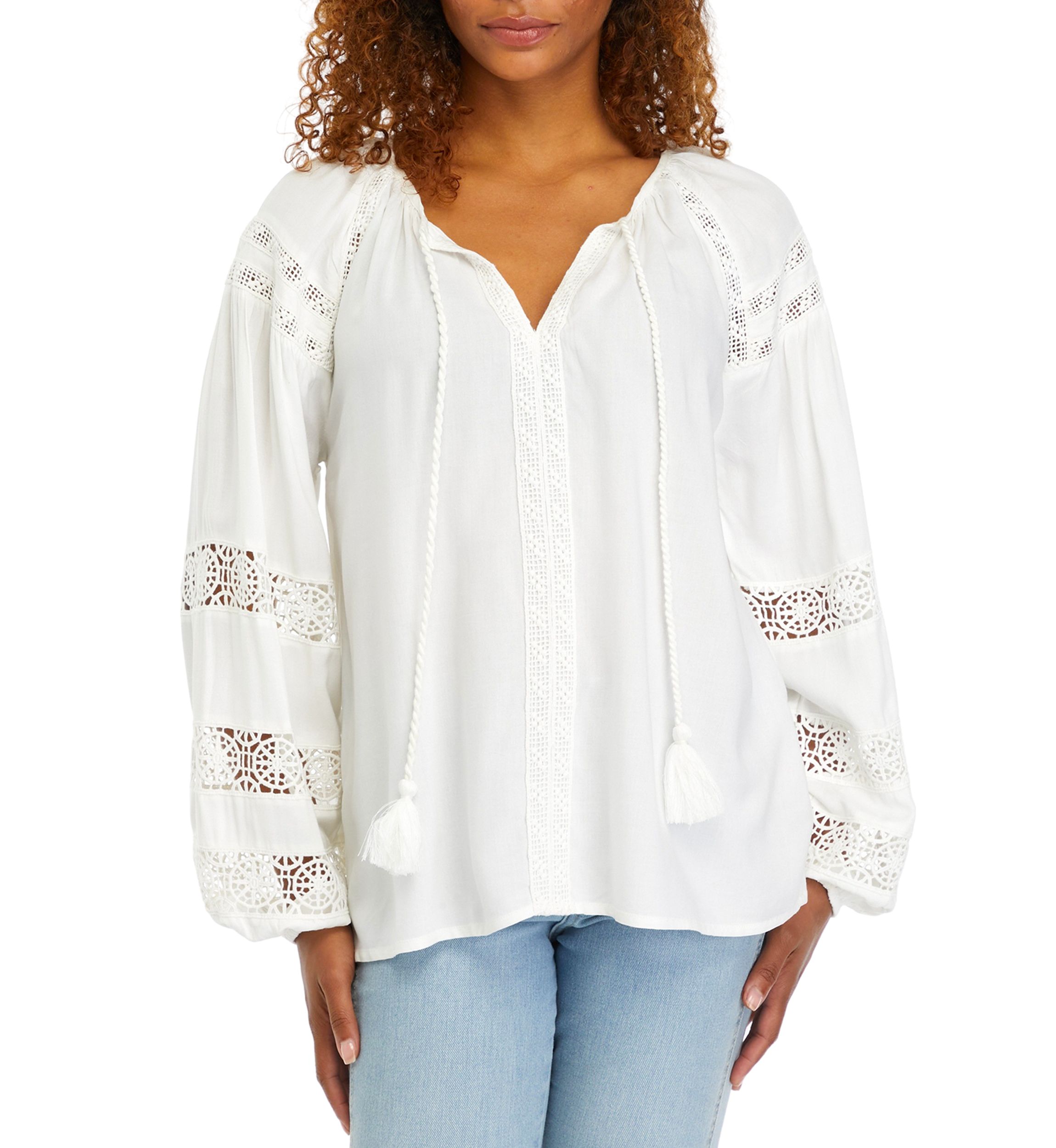Womens Embroidered Sleeve Peasant Blouse