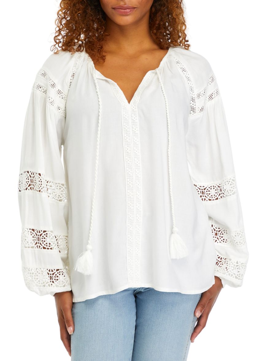 Womens Embroidered Sleeve Peasant Blouse