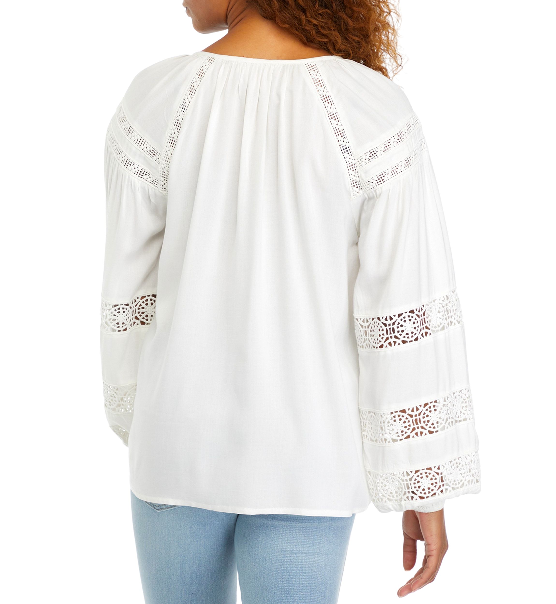 Womens Embroidered Sleeve Peasant Blouse