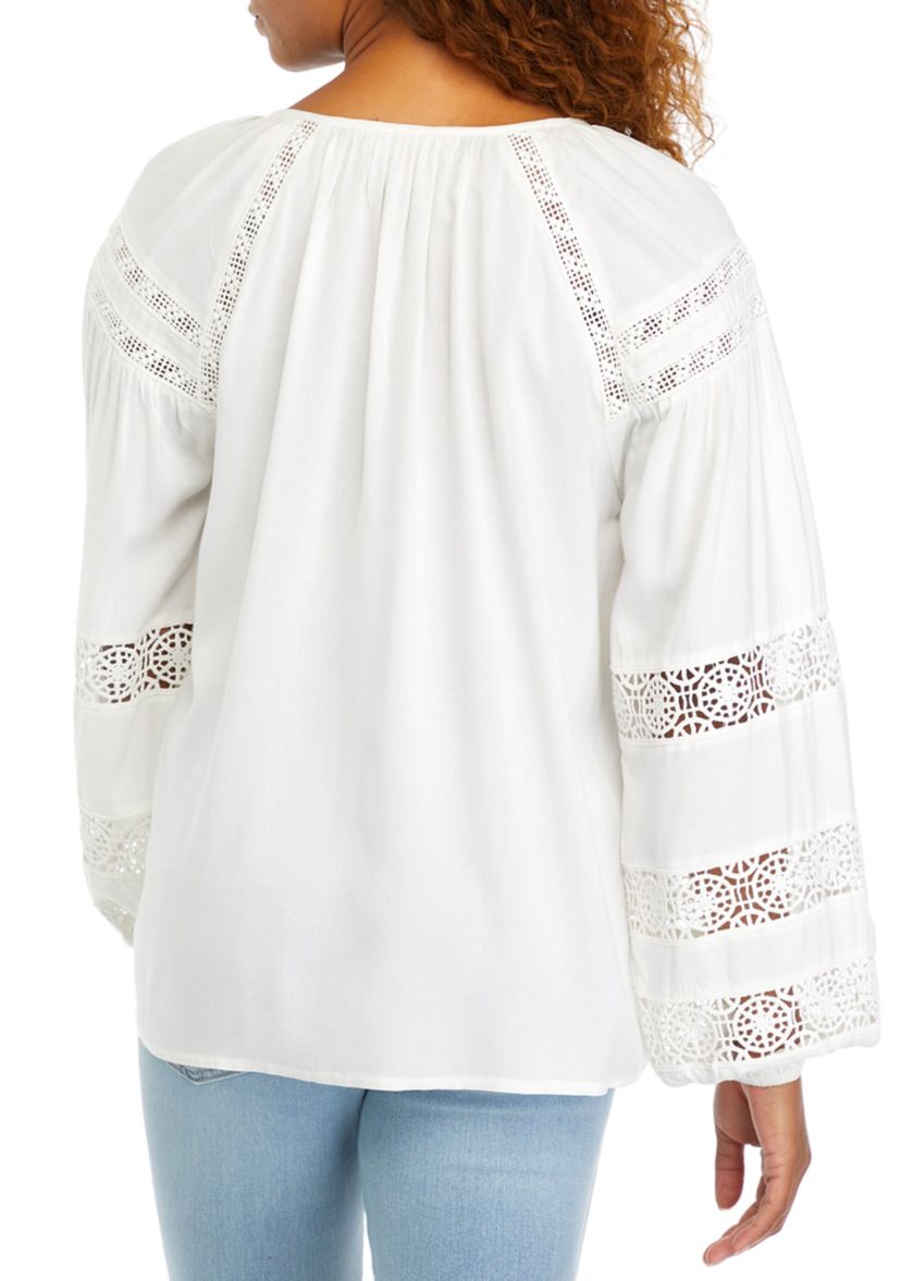 Womens Embroidered Sleeve Peasant Blouse