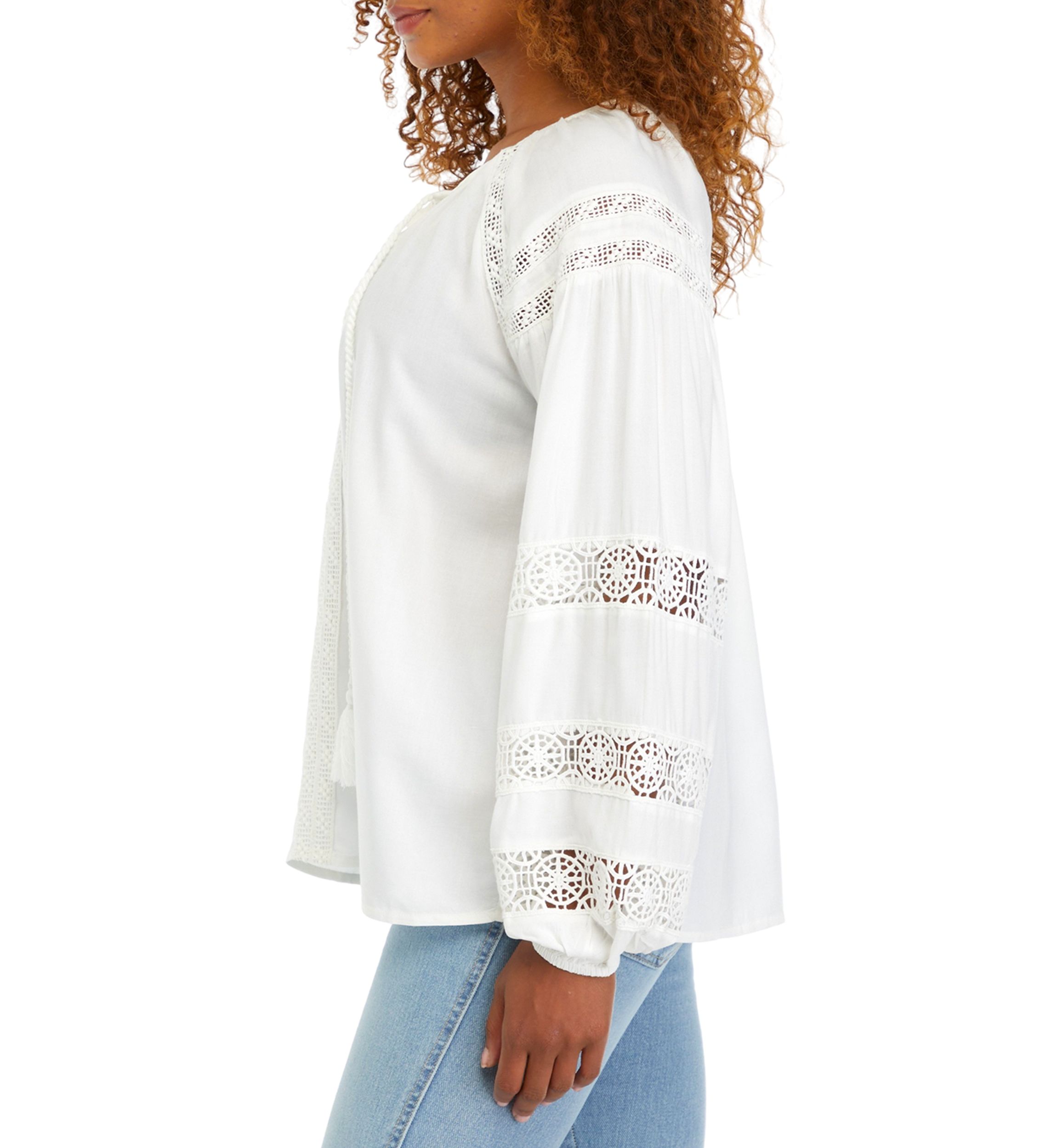 Womens Embroidered Sleeve Peasant Blouse
