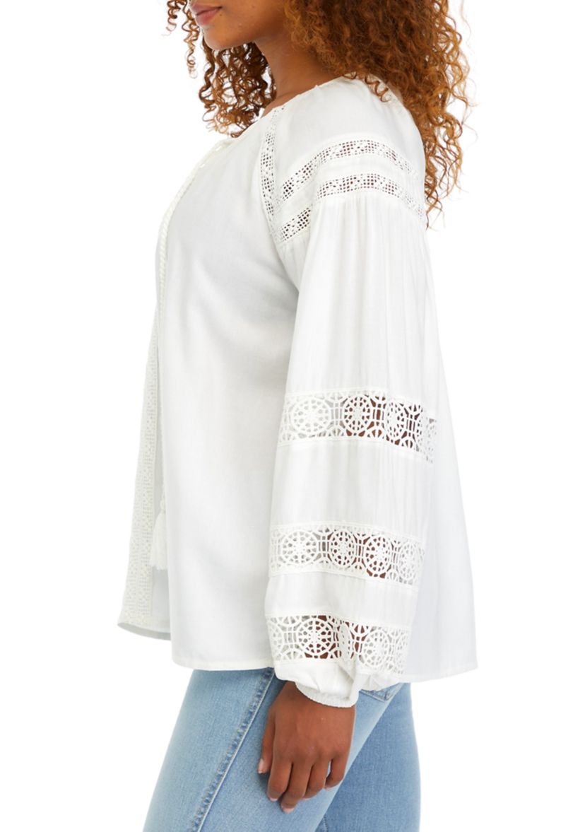 Womens Embroidered Sleeve Peasant Blouse
