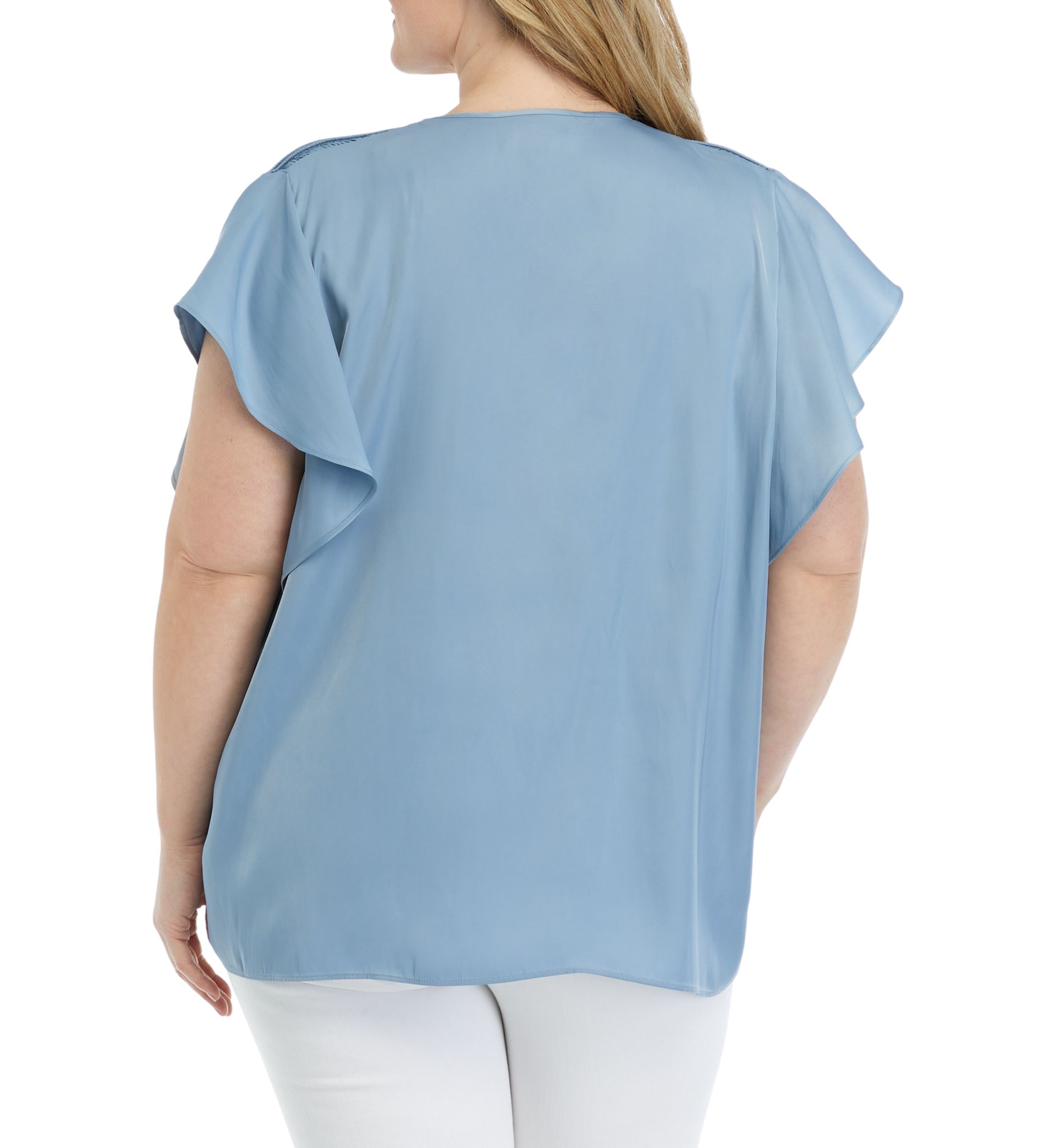 Plus Size V-Neck Top with Shirred Shoulders 