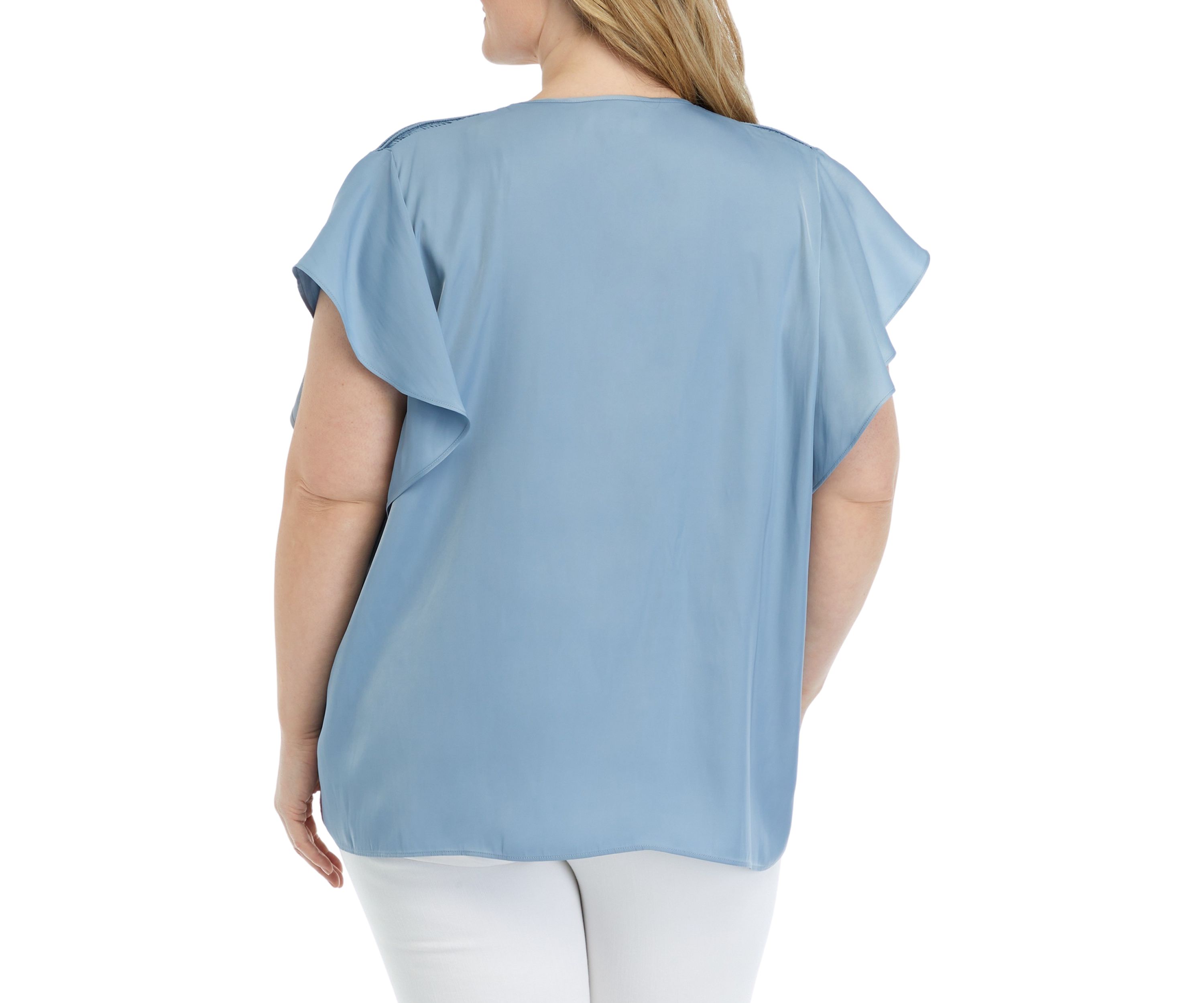 Plus Size V-Neck Top with Shirred Shoulders 