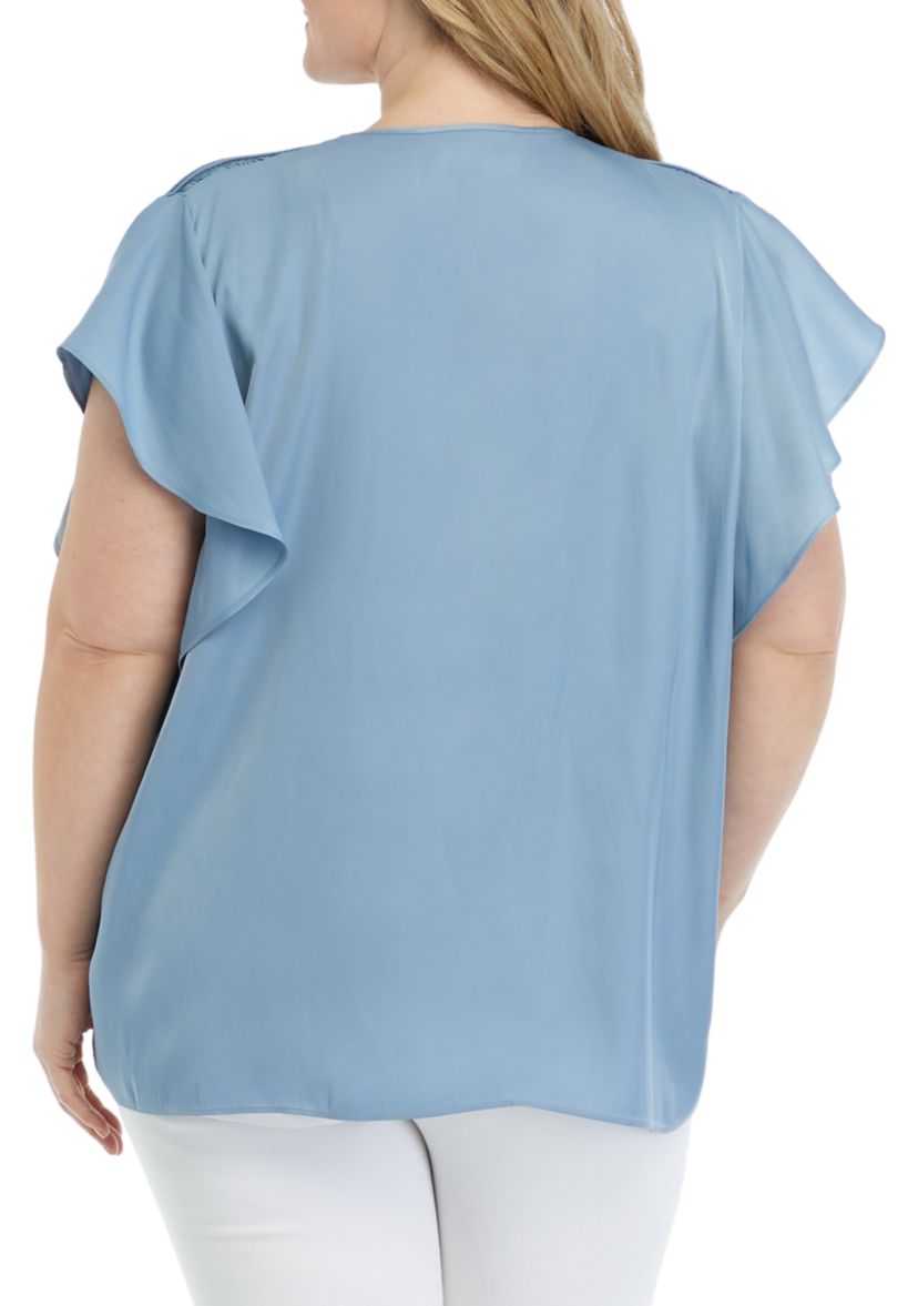 Plus Size V-Neck Top with Shirred Shoulders 