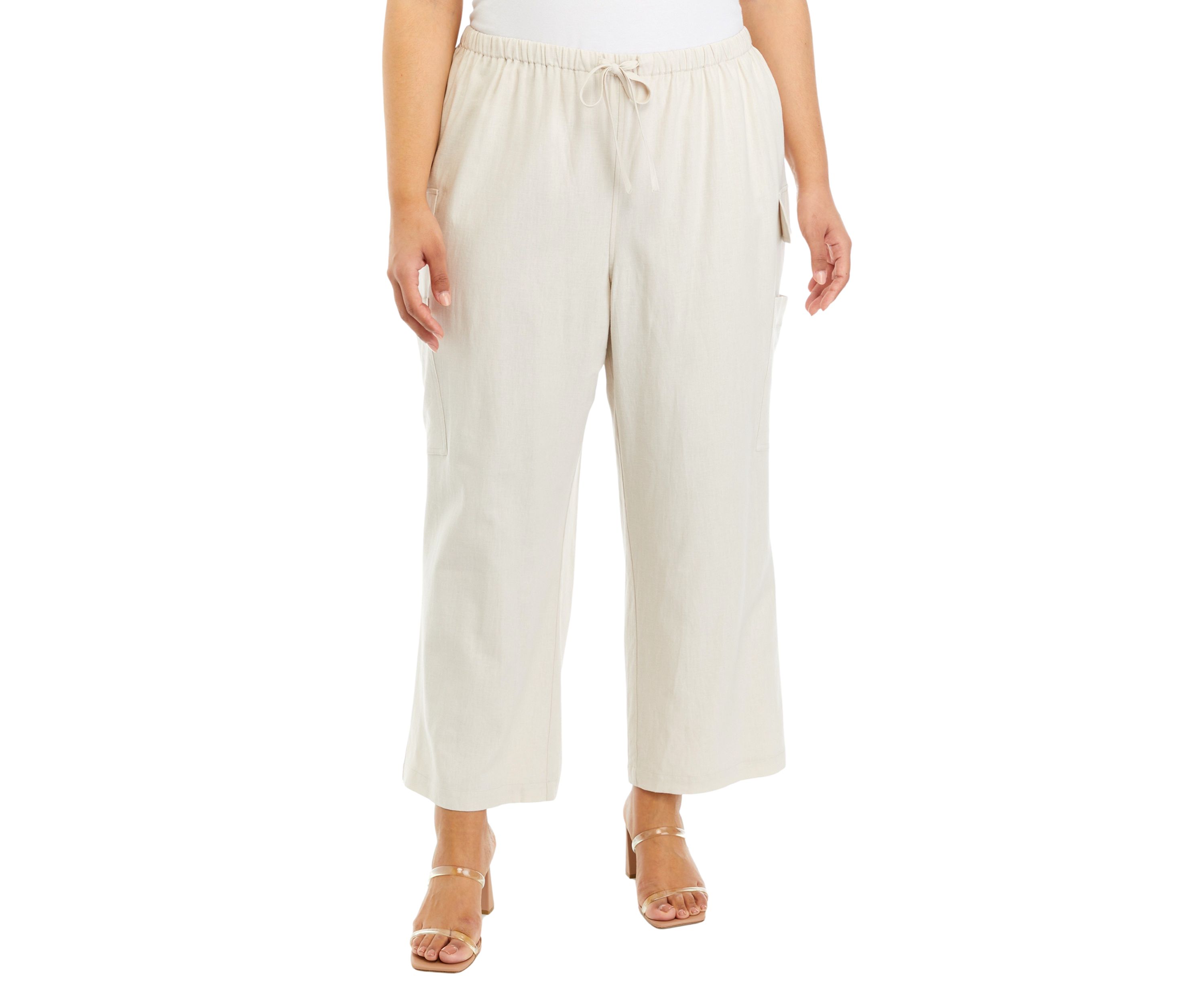 Plus Size Pull On Linen Cargo Pants