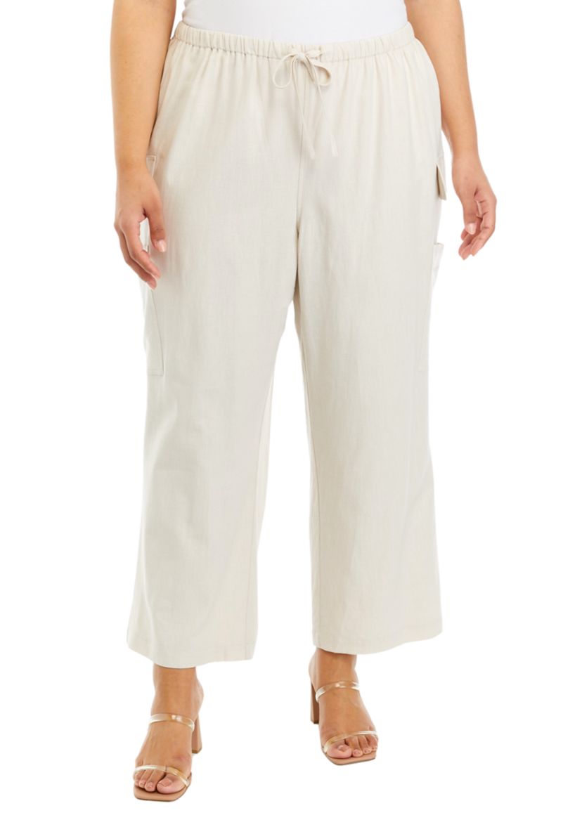 Plus Size Pull On Linen Cargo Pants