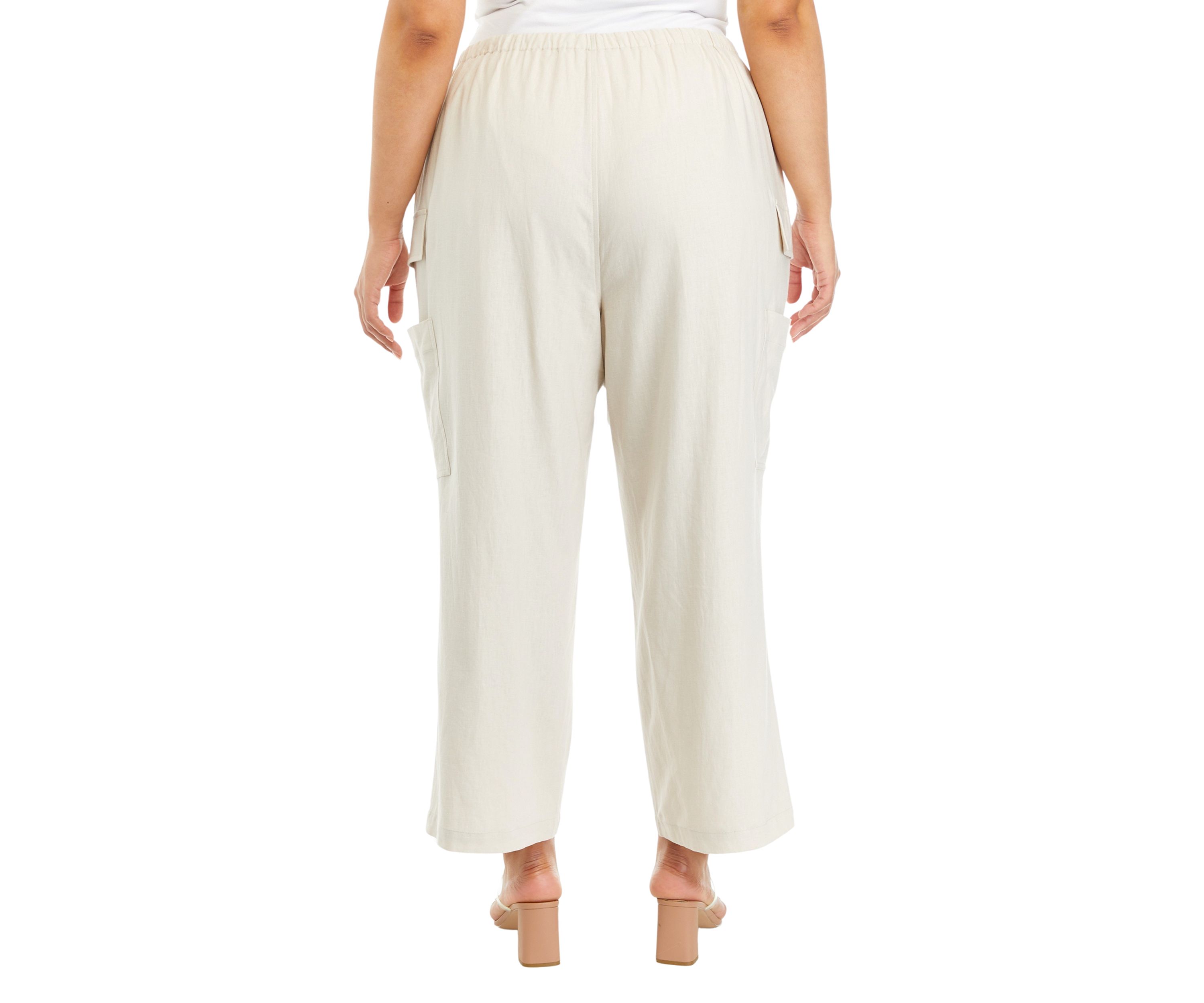 Plus Size Pull On Linen Cargo Pants