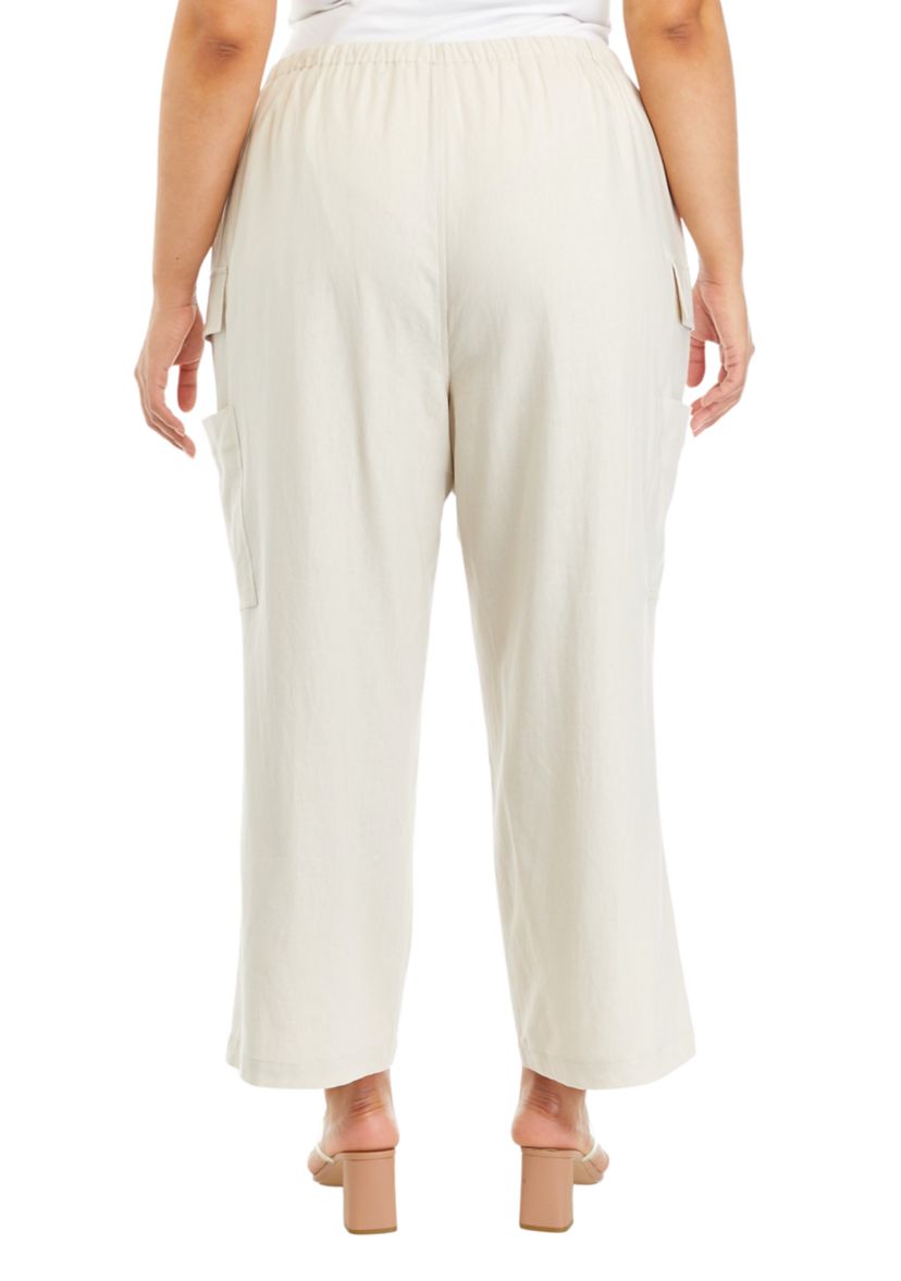 Plus Size Pull On Linen Cargo Pants