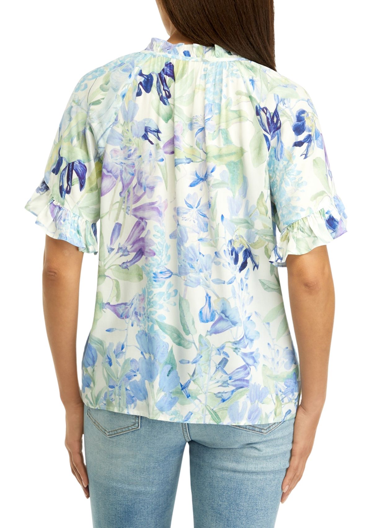 Womens Flutter Sleeve Floral Blouse