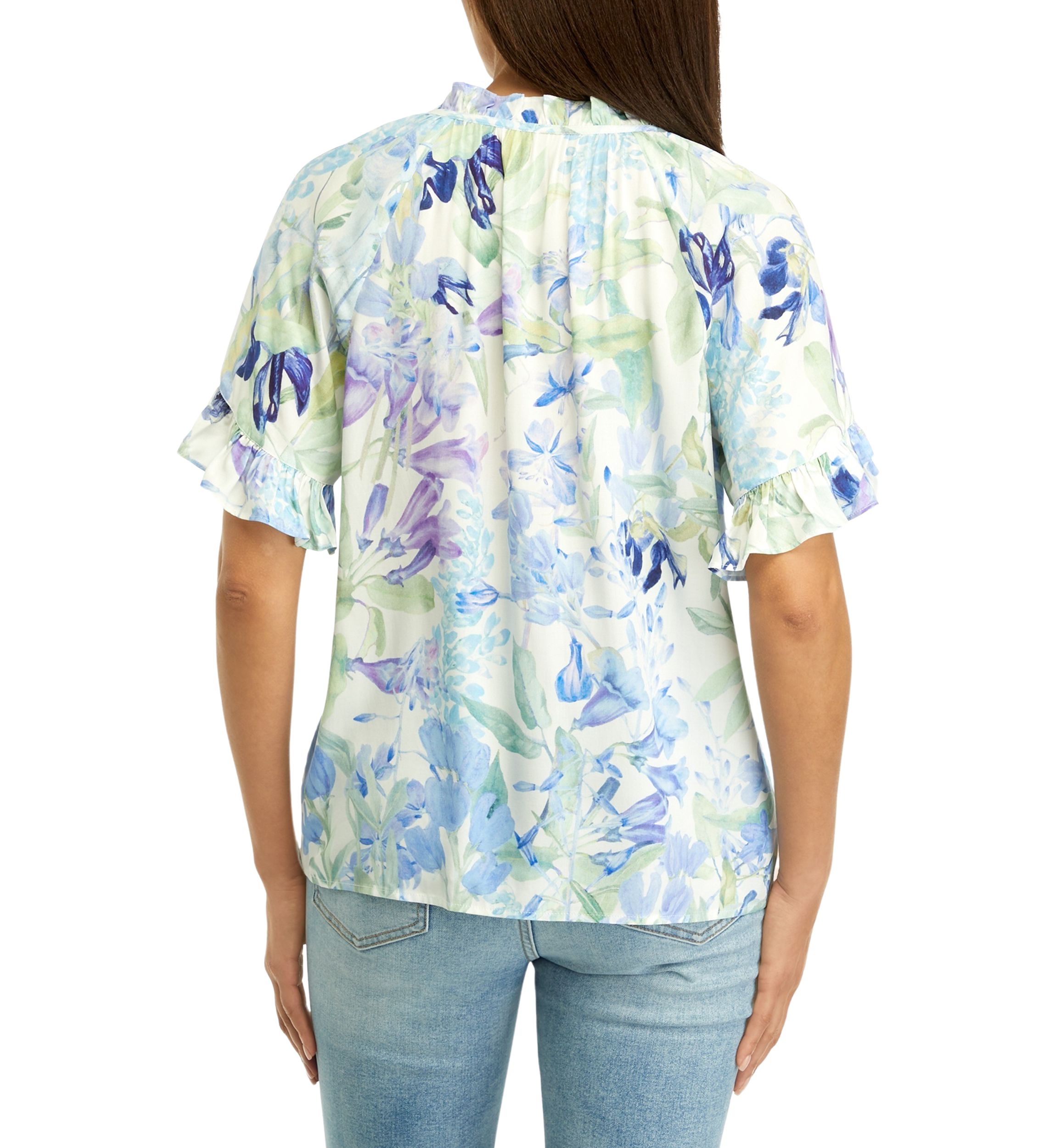 Womens Flutter Sleeve Floral Blouse