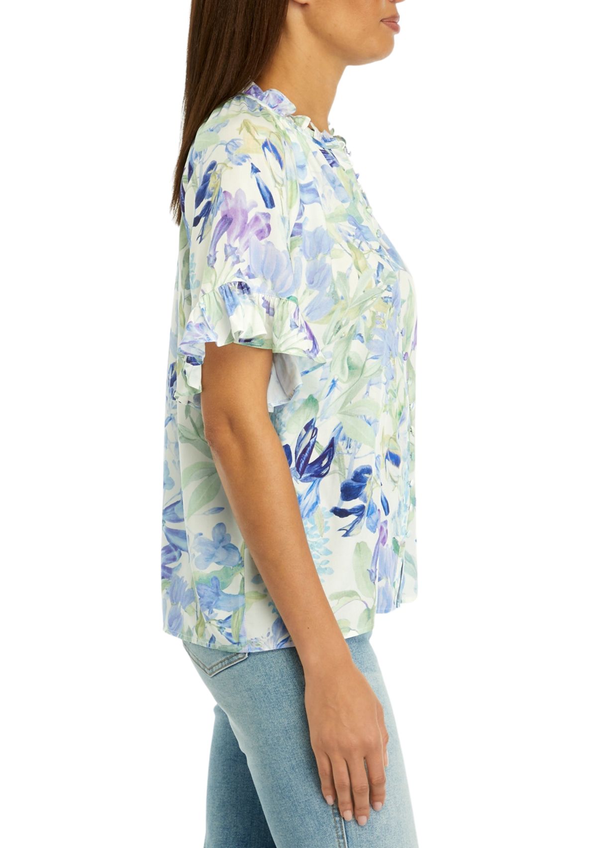 Womens Flutter Sleeve Floral Blouse