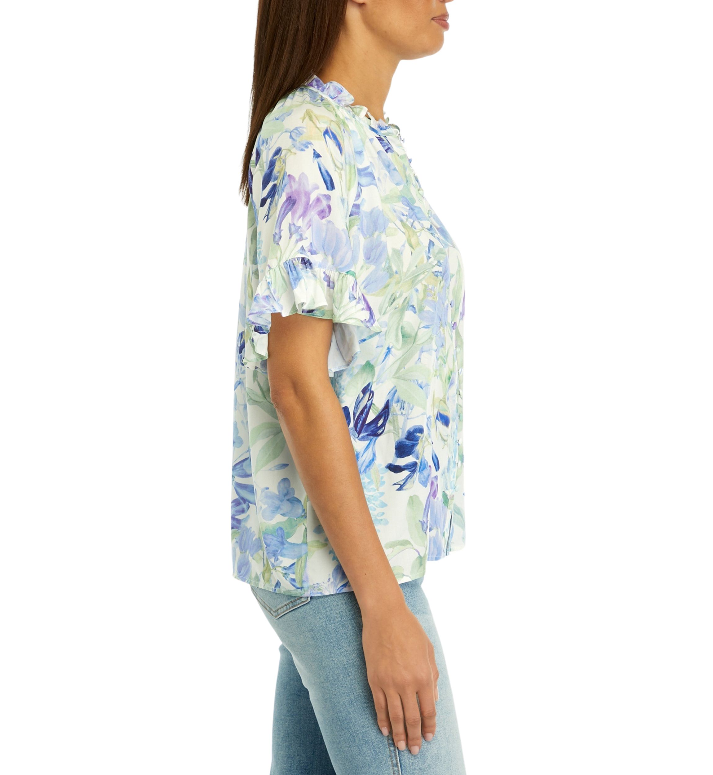 Womens Flutter Sleeve Floral Blouse