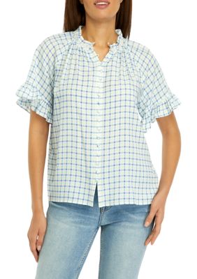 PHILOSOPHY BY REPUBLIC Women's Ruffle Sleeve Printed Button Up Shirt