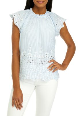 PHILOSOPHY BY REPUBLIC Women's Flutter Sleeve Striped Top