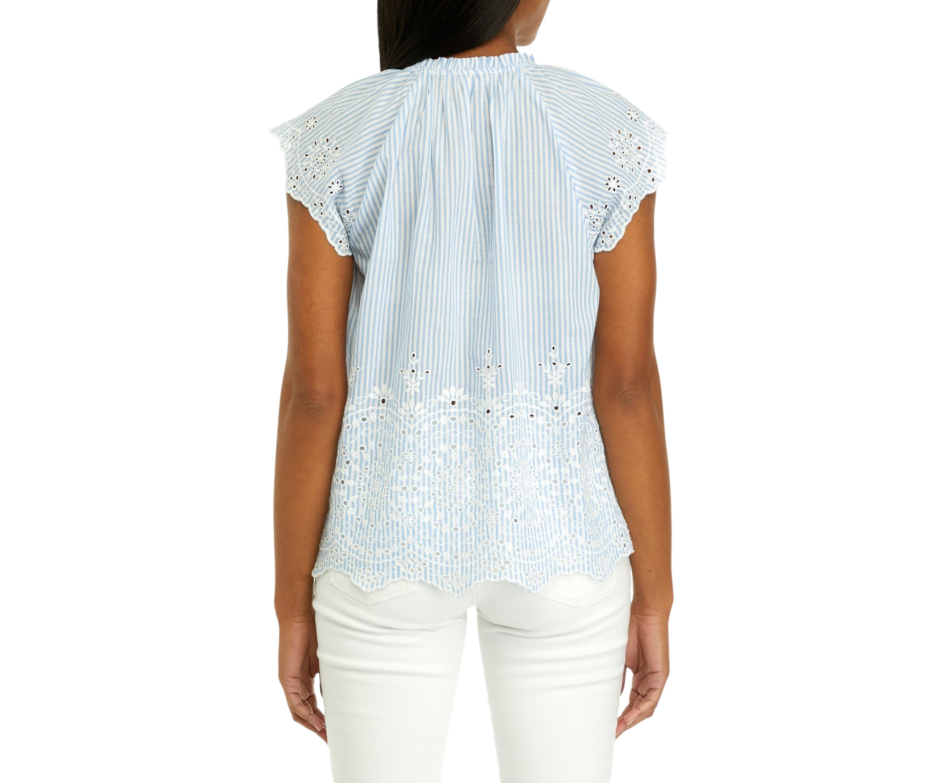 Womens Flutter Sleeve Striped Top