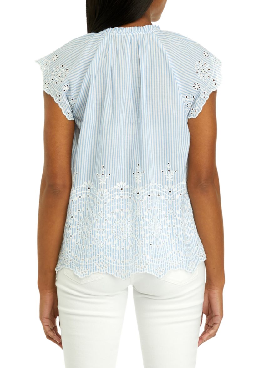 Womens Flutter Sleeve Striped Top