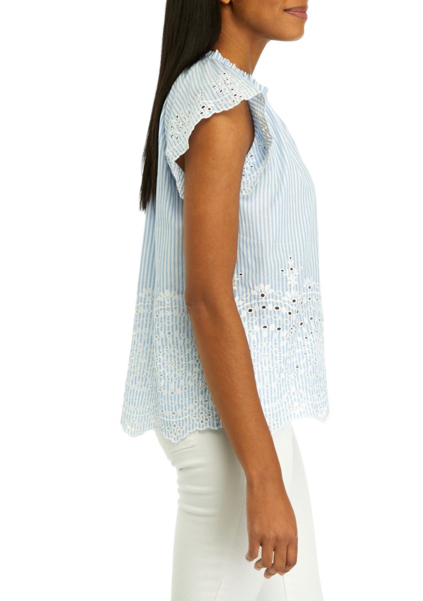 Womens Flutter Sleeve Striped Top