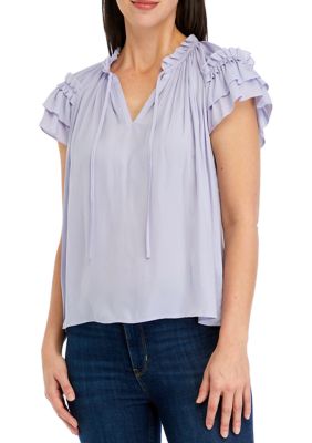 Philosophy Women's Double Ruffle Sleeve Tie Neck Airflow Blouse, XS