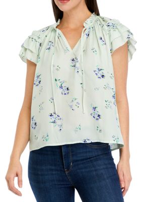 Philosophy Women's Double Ruffle Sleeve Tie Neck Airflow Blouse