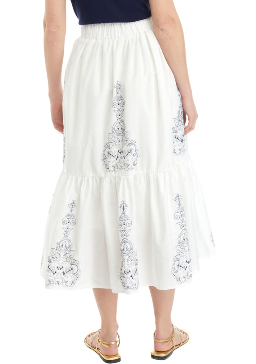 Womens Embroidered Tiered Midi Skirt
