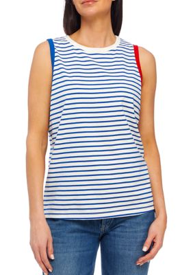 PHILOSOPHY BY REPUBLIC Women's Striped Tank Top, Navy Blue, Large