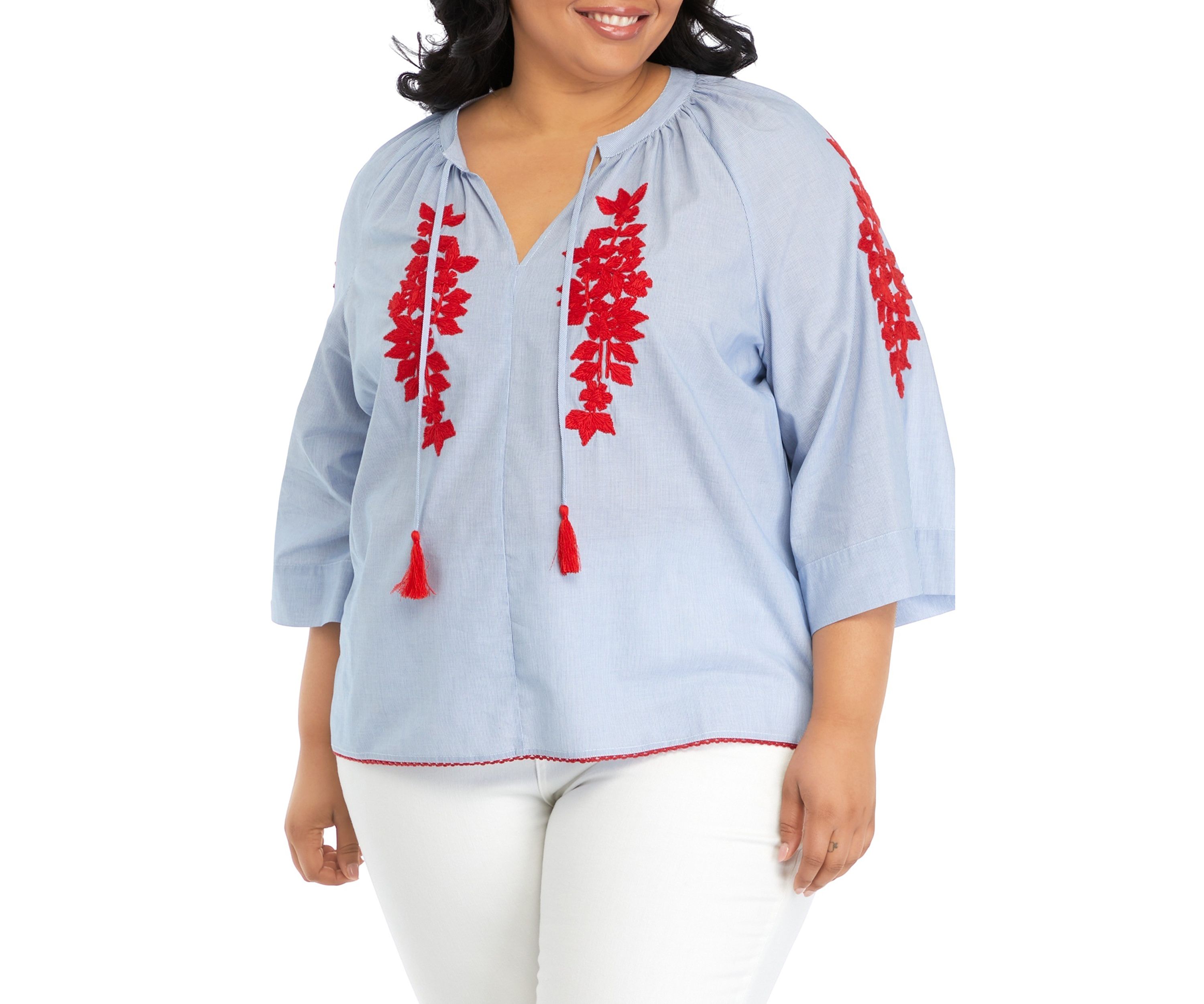 Plus Size Embroidered Peasant Top