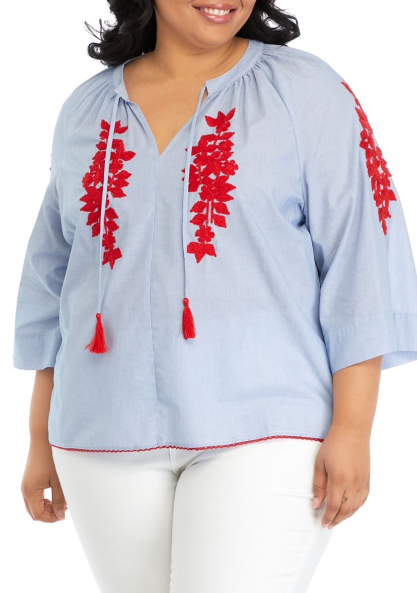Plus Size Embroidered Peasant Top