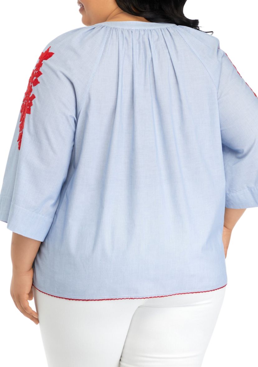 Plus Size Embroidered Peasant Top