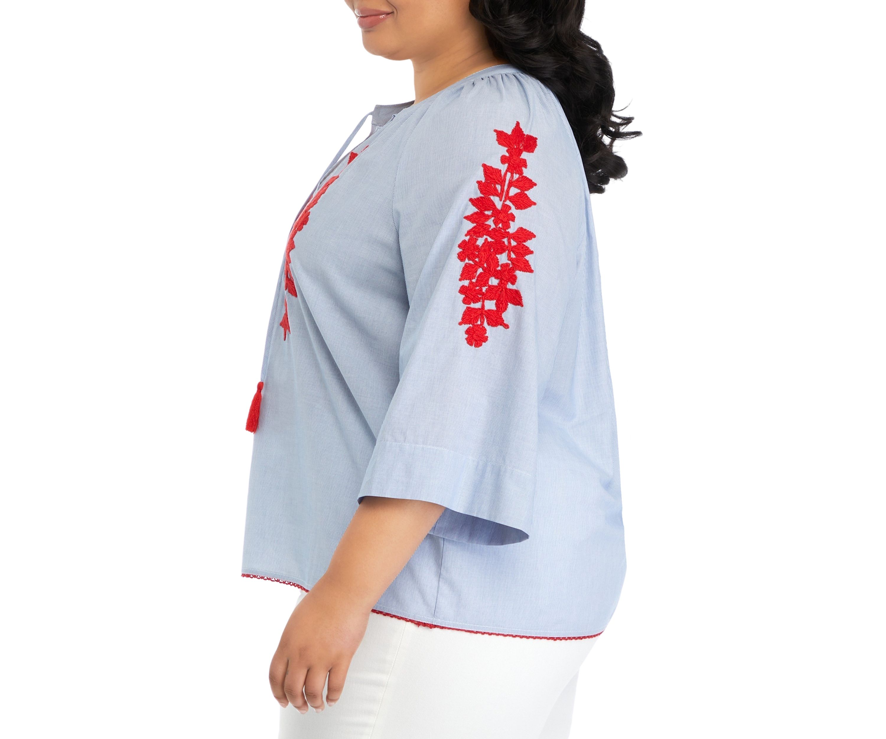 Plus Size Embroidered Peasant Top