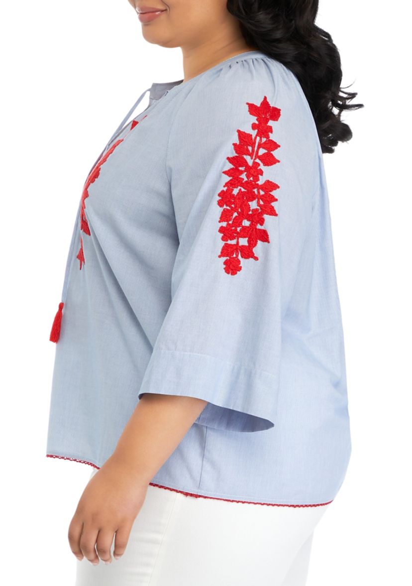 Plus Size Embroidered Peasant Top