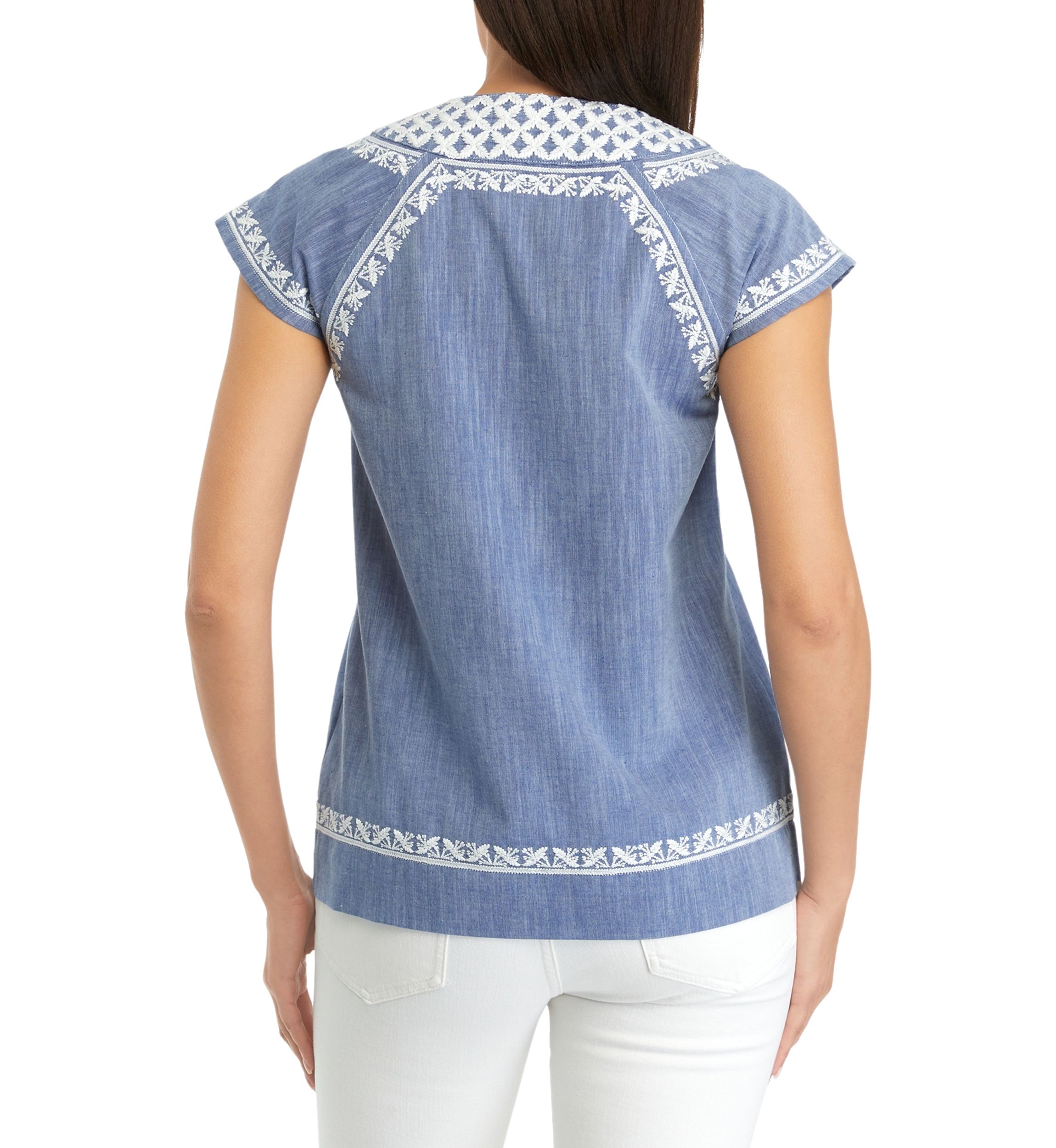 Womens Embroidered Split Neck Top