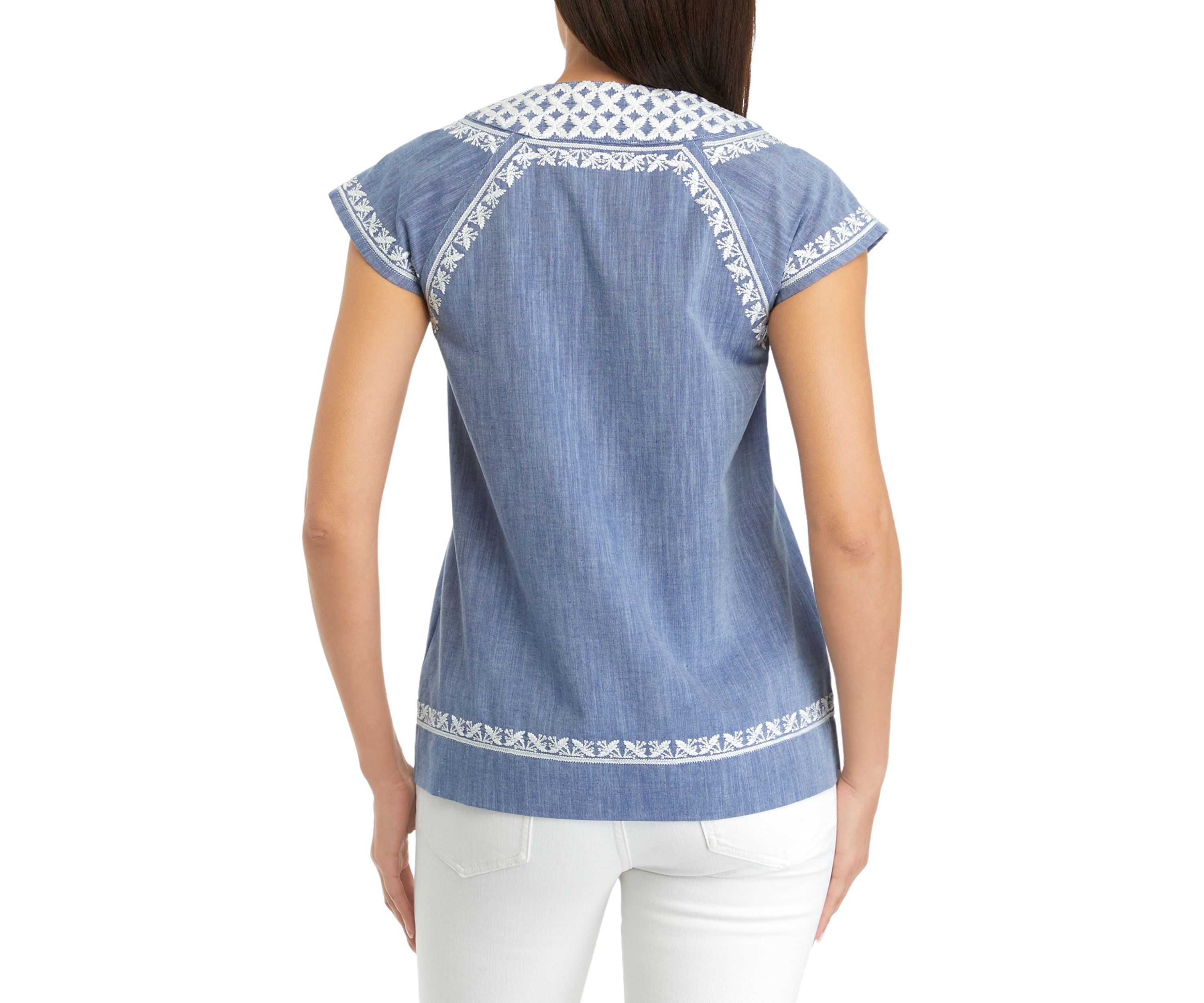 Womens Embroidered Split Neck Top