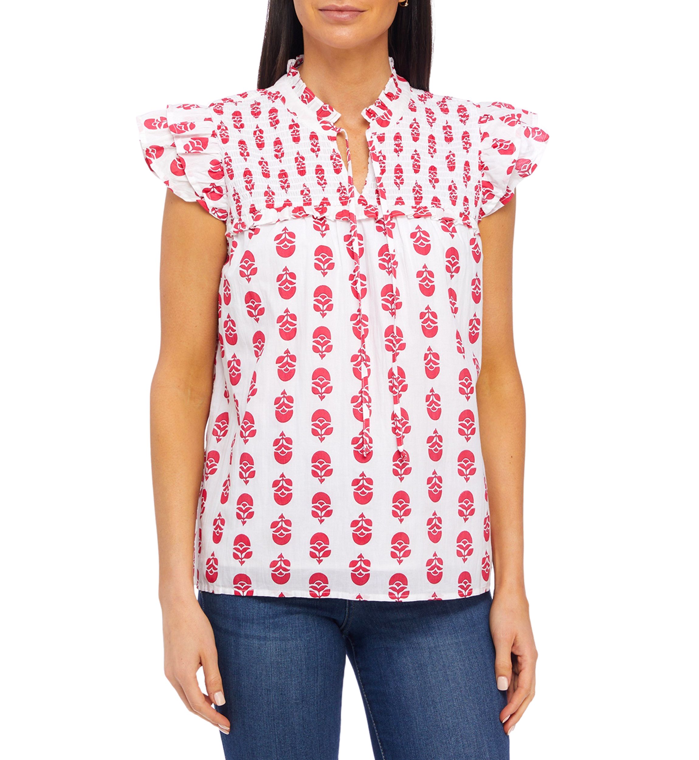 Womens Flutter Sleeve Floral Top