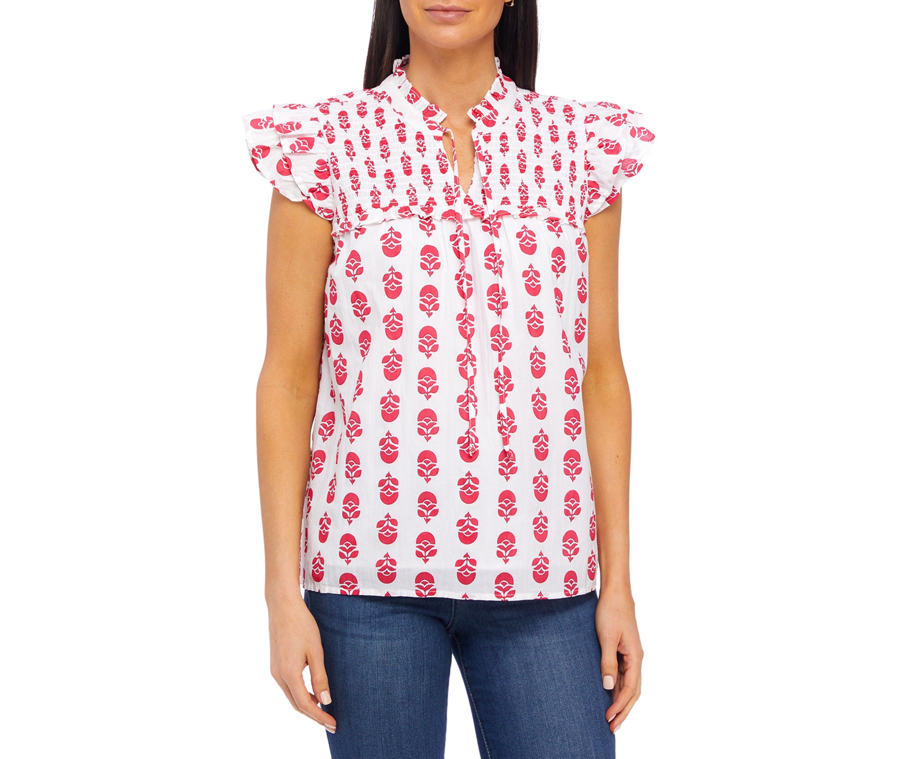Womens Flutter Sleeve Floral Top