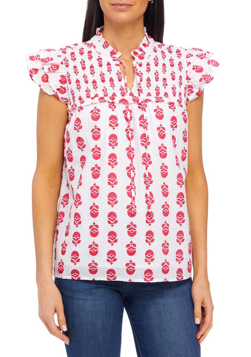 Womens Flutter Sleeve Floral Top