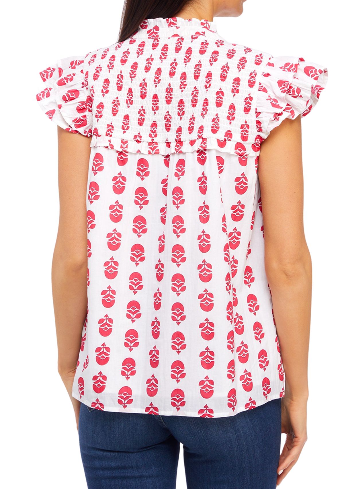 Womens Flutter Sleeve Floral Top