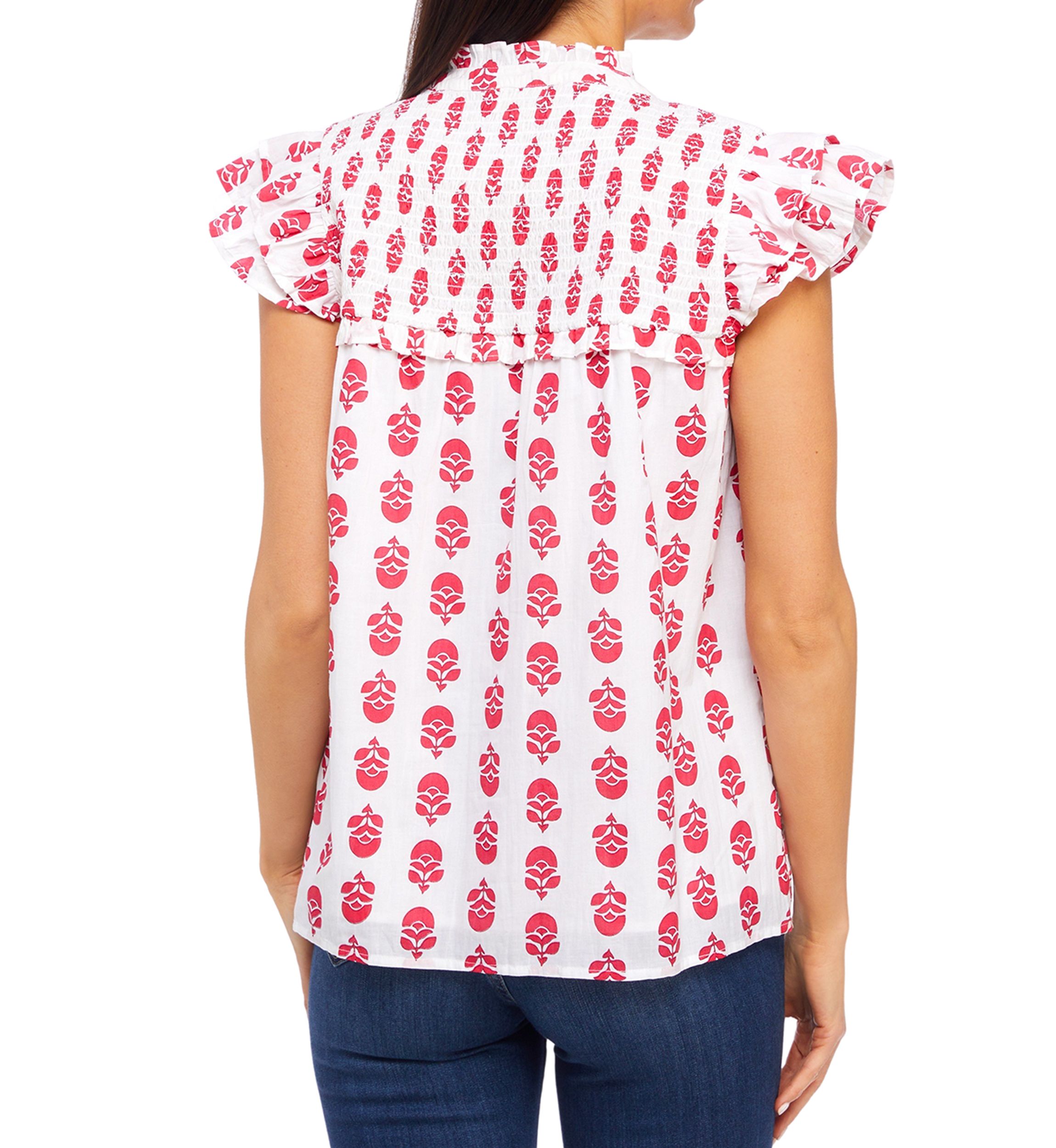 Womens Flutter Sleeve Floral Top
