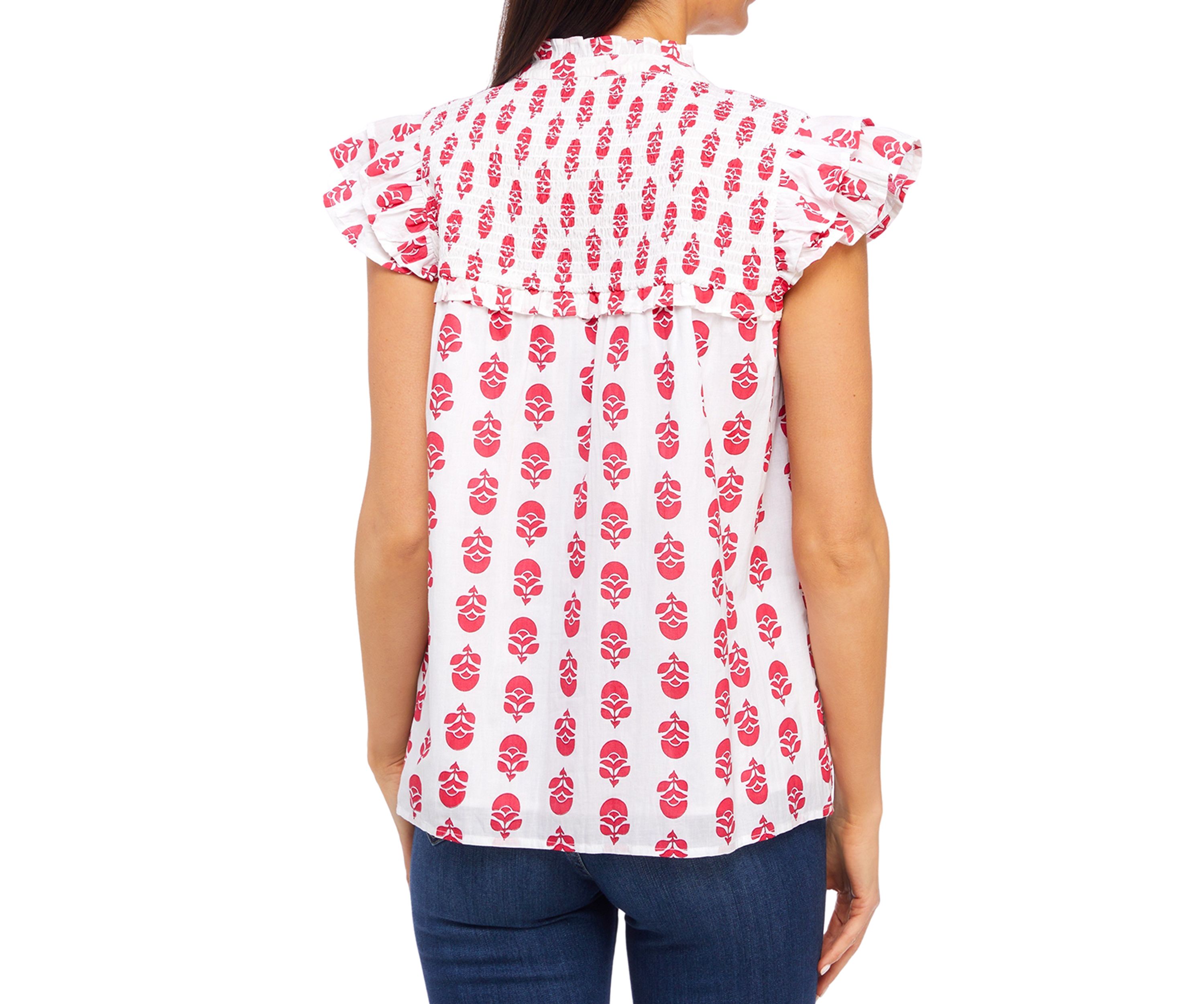 Womens Flutter Sleeve Floral Top