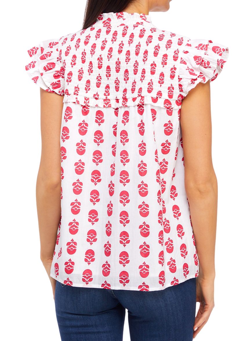 Womens Flutter Sleeve Floral Top