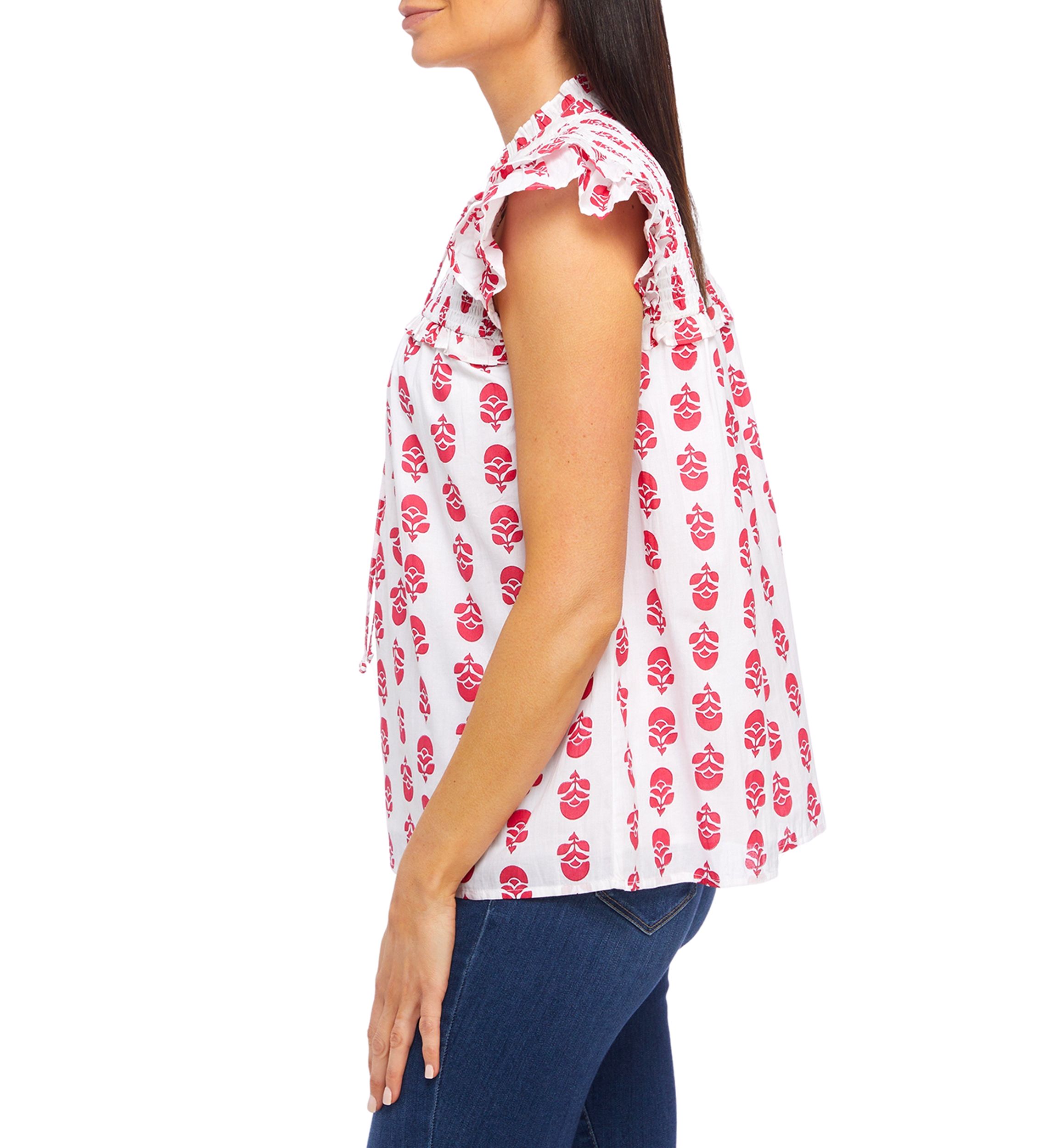 Womens Flutter Sleeve Floral Top