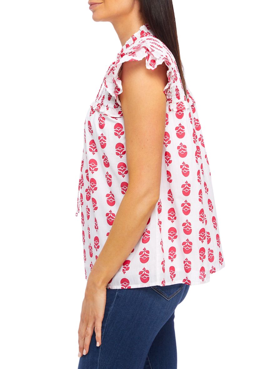 Womens Flutter Sleeve Floral Top